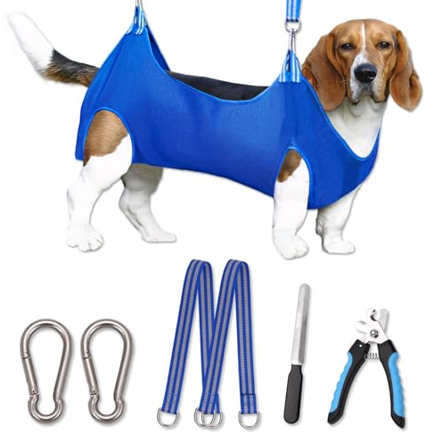 OVTEXZOG Hamaca de aseo para perros, tamaño L, arnés de corte de uñas para perro, correa para cortar uñas, bolsa de sujeción colgante para perros con cortaúñas, kit de suministros de aseo para perros