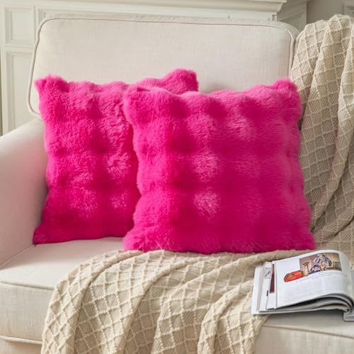 Yaertun 2er Set Rose Rot dicken Woll Kissenbezug 40x40cm dekorative Kissenbezüge Sofakissen Dekokissen Wurfkissenbezug zierkissenbezug plüsch Kunstfell Kissenhülle Schlafzimmer Wohnzimmer
