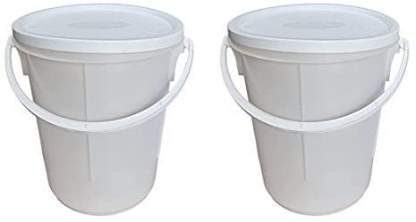 25L Litre White Plastic Storage Bucket with Plastic Handle and Tamper Evident Lid Hydroponic Storage Container Tubs Fermentation Buckets Bait Bucket For Fishing Paint Pail Pet Food Cleaning (2)