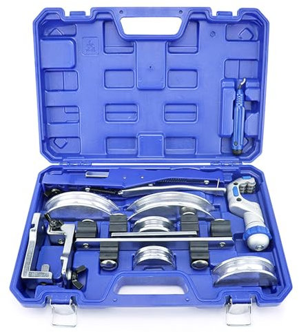 CYZJPRVN Rohrbiegemaschine mit Umgekehrter Biegung, 10-22mm HVAC-Ratsche Kupferrohrbieger-Werkzeugsatz, 90°-Manueller Rohrbieger Kit mit 5 Matrizen für Kupferrohr Aluminiumrohr