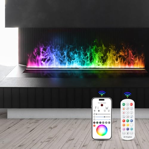 Cheminée à Vapeur d'eau, cheminée électrique à Flamme 9 Couleurs, 150cm | TUYA App Control, Télécommande, 3D-Flamme multicolore, Pour la chambre à coucher, Décor intérieur, Humidifiant