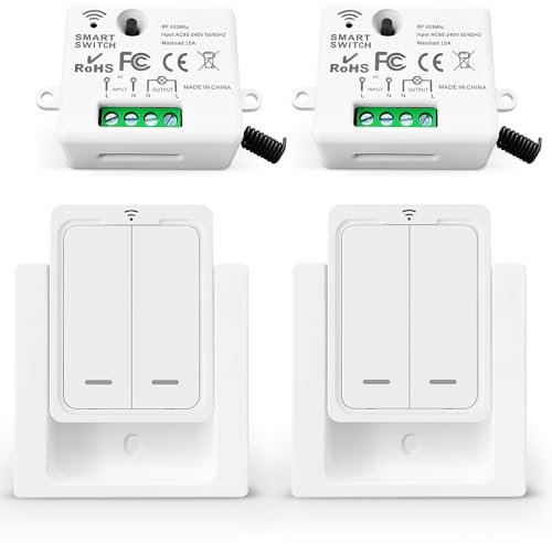 Tedeligo Wireless Lights Switch Kit, AC 220V 240V Mini Wireless Radio Transmitter Easy to Install Removable Wireless Wall Panel Switch 100 Meters Control Range for Light Lamp Appliances（2 To 2）