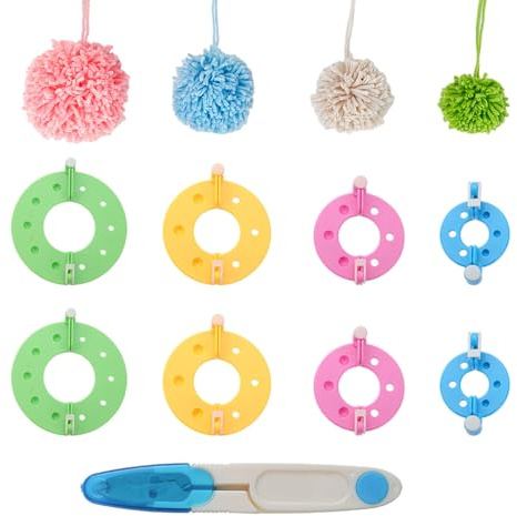 GIONAR 8 Pezzi Strumenti di Fabbricazione di Pompon, Pompon, Pompom Maker Set, Kit di Fabbricazione di Pompon con 1 Forbici per Fai Da Te Manufacturing Artisanalede 4 Misure