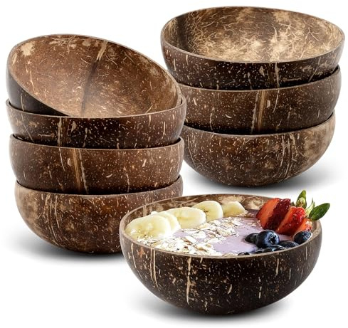 ASMIZ 8 Pcs Coconut Shell Bowls, 15oz Polished Coconut Bowl Bulk, Natural Smoothie Wooden Bowls Salad Bowls for Vegan Gifts Kitchen Decoration