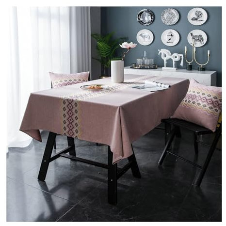 AMDXD Tischdecken Rose, Stickerei Tischtuch Baumwolle Leinen, Tischtücher Biertisch Schmutzabweisend für Esszimmer, Garten, Party, Hochzeiten oder Haushalt, 135x240CM