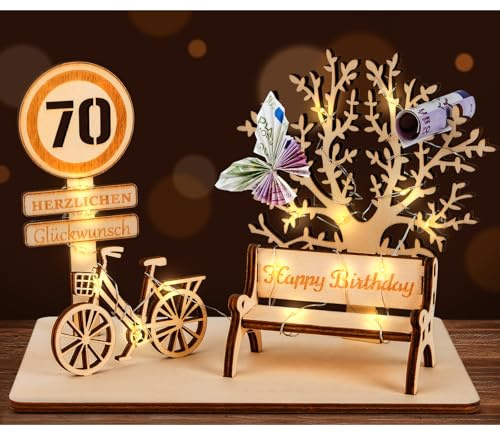 I LOVE MOM Geldgeschenk Geburtstag Holz, Fahrrad Geschenk, DIY Holz Schild Gästebuch Dreidimensionale Bäume Sitzbank Deko Zahlen für Geschenke, Hochzeiten, Partys, Geburtstage, Jubiläum (GYY-70)