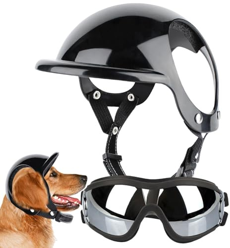 ETUCYNG 2 Stück Helm und Brille für Hunde, Sonne und Hund, Kopfschutz, verstellbar, mit Augenschutz, atmungsaktiv, verstellbar, mit Augenschutz