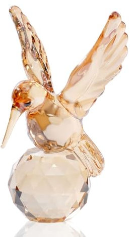 DLXK Kristallglas-Kolibri-Figur, goldfarben, winziger Vogel, mundgeblasenes Glas, Tierskulptur, Sammlerstück, Briefbeschwerer, Geschenk für Frauen