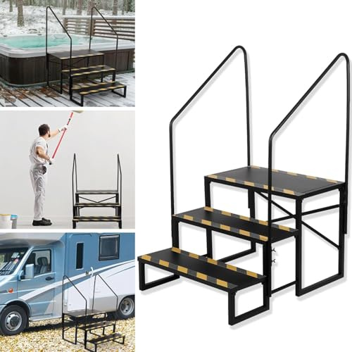 ybaymy husbilstrappa 3-steg, husbilsnivåer 200 kg lastkapacitet för husvagn, camping, med 2 ledstång trappsteg, halkfri stegpall, husbils-step, resetrailer