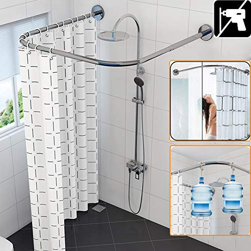 Asta per tenda da doccia curva ad angolo estensibile a forma di U, senza foratura, regolabile, in acciaio inox 304, asta decorativa per vasca da bagno da 80 a 120 cm