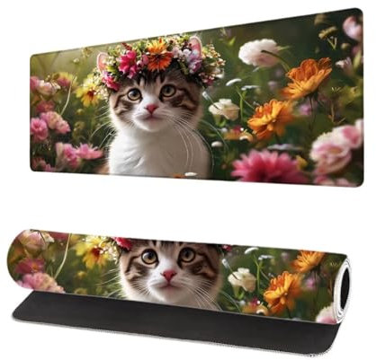 Alfombrilla Ratón XXL Gaming 1200x600x3mm, Alfombrilla de Ratón Grande Interesante, Mouse Pad Gato con Bordes Cosidos, Extendida Base de Goma Antideslizante Tapete Rato y Desk Mat para Casa I-3