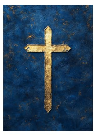 CUDAOO Jesus Christliche Kreuz Bilder auf Leinwand, Goldener Rahmen mit blauem Hintergrund für Yoga Raum Büro Schlafzimmer Wohnzimmer Home Deko - 20x30cm Ungerahmt(blau)