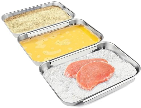 Miaoyak Panierpfannen, Gewürzteller, Stahl-Panier-Set, Beschichtungsschalen zum Marinieren von Fleisch, Huhn, Fisch, Lebensmittelzubereitungsschalen, 3 Stück