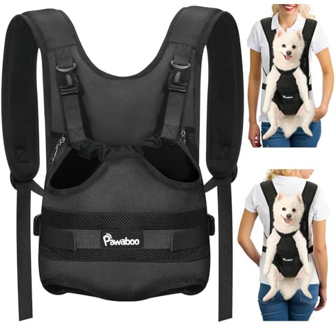 Pawaboo Zaino Frontale per Cani, Trasportino per Cani con Zampe Fuori, Pettorina Regolabile Facile da Indossare per Canis di Taglia Piccola e Media, Mani Libere per Viaggi, Escursioni, L, Nero