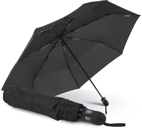 PERLETTI Paraguas Plegable Antiviento Extra Slim - Paraguas Hombre Mujer Súper Compacto Cortaviento Auto - Mini Paraguas Negro Abertura Cierre Automático Viaje - Diámetro 90 cm (Negro Extra Slim)