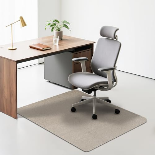Desk Chair Mat for Hardwood Floor, 36 x 47 Heavy Duty Office Floor Mat for Rolling Chairs, Anti Slip, Computer Chair Desk Mats for Gaming & Home (Light Camel)