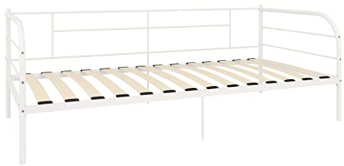 Homvdxl Simple Metall Tagesbett mit Kopfteil und Lattenrost 90x200 cm Einzelbett Tagesbett Schlafsofa Bettgestell für Jugendliche Erwachsene - Weiß
