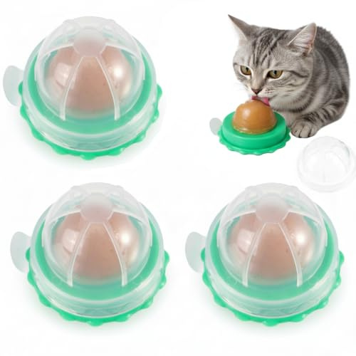 Veemoon 3pcs Cat Catnip Balls Toy, Wall Lickable Catnip Candy Sphere Cat Snacks Ball Edible Cat Energy Lick Sphere Kitten Treats Sphere Nutrition Solid Snacks Safe Healthy Kitten Chew Teeth Cleaning