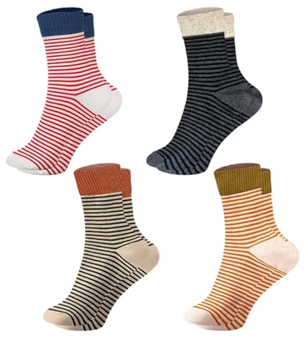 xwnyzw 4 Pairs Striped Socks Women, Fun Fashion Cute Socks, AThletic Aesthetic Crew Sock for Girls, Breathable Soft Casual Seamless hosierys Suitable for Sports and Daily Wear
