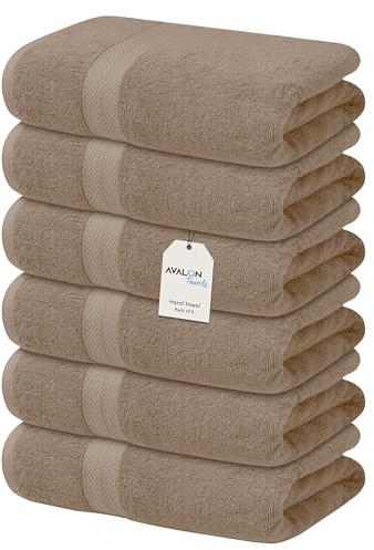 Avalon Towels Luxury Hand Towels (Pack of 6) Size 16x26 Inches - Premium Cotton, Soft and Highly Absorbent Hand Towels for Bathroom, 600 GSM Face Towels, Hotel & Spa Quality, Quick Dry (Beige)