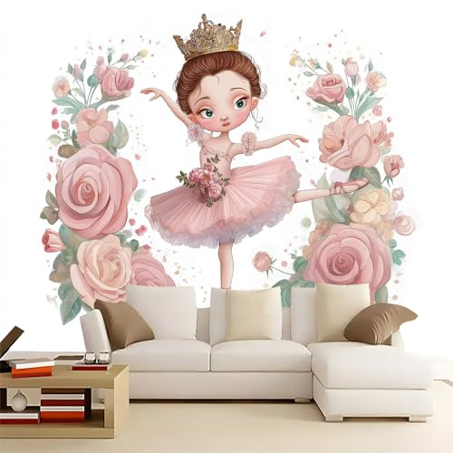 Rosa Carta da parati murale 3D, Acquerello Fiori Ballerina Decorazione artistica fai da te creativa per soggiorno sala da pranzo camera da letto ristorante ufficio - 250 x 175 cm
