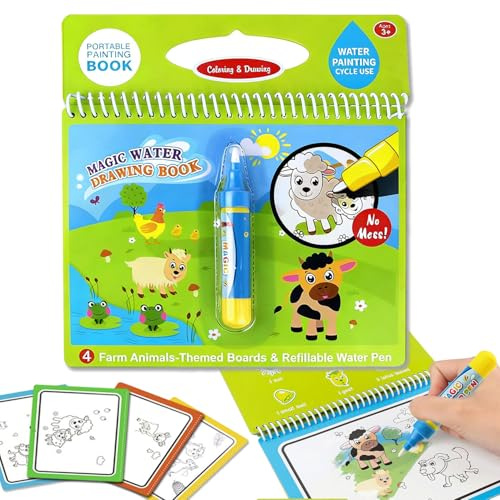 LEMONSTONE Wassermalbuch Bauernhof, Magic Malbuch mit Wasserstift, Water Wow Malbuch, Wiederverwendbares Magisches Malbücher Book, 4 Motivseiten, Magic Water Book Für Kinder Geschenke (Bauernhof)