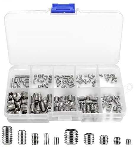 200 Stücke Edelstahl Stiftschrauben Set, M3 M4 M5 M6 M8 Flachkopf Gewindestifte aus 304 Stainless Steel, Flachkopf-Gewindestift aus Edelstahl, Schrauben ohne Kopf für Maschinenbau und Reparatur
