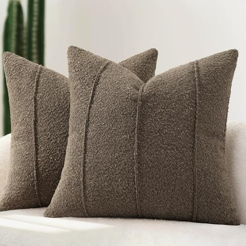 YCOLL Bouclé Kissenbezug 40x40 2er Set, Weiche Struktur Kissenbezüge mit Streifen, Moderne Kuschelige Dekokissen für Sofa, Couch & Bett, Kissenhüllen für Wohnzimmer, Braun