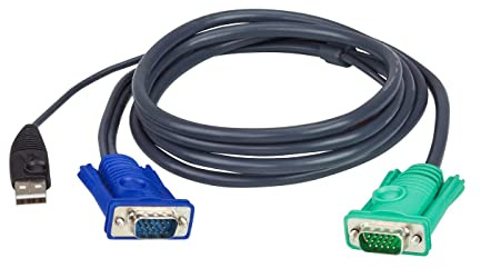 NexaCore Cable KVM USB/VGA 1,2 m, conector HD-15 + USB-A a SPHD-15, 3 en 1, negro, para conmutador KVM compatible con SPHD-15
