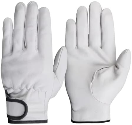 Verschleißfeste Arbeitshandschuhe aus Leder for Schweißen, Gartenarbeit, Motorradfahren und Sport(White,XL)