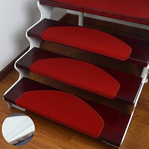 LIVEINU Moderner Stil Selbstklebend Stufenmatten Treppen Teppich Halbrund Waschbar Starke Befestigung Anthrazit Treppen-Matten Rot 24x65cm (3 Stück)