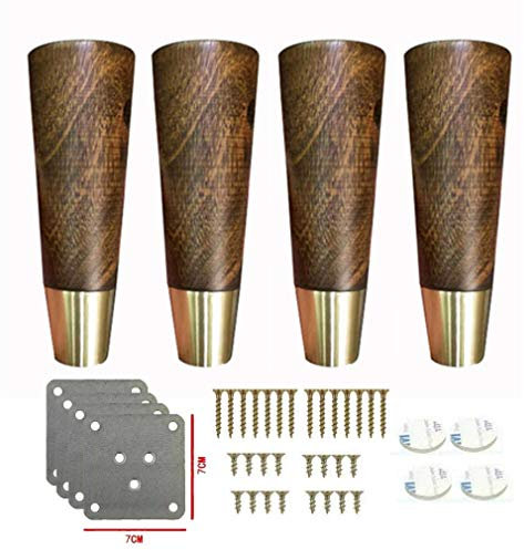 4 Stück Massivholz Möbel Füße,Ersatz Holz Kupfer Hülse Möbel Beine,Sofa Beine Stützfüße,für Couch,Betten,Schränke,Couchtische Fußpolster Möbel Zubehör(12cm/4.7in)
