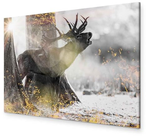 murando - Wandbilder XXL Hirsch 120x80 cm 1 tlg - Wand Deko Vlies Leinwand Bilder Groß Wanddeko Wohnzimmer Schlafzimmer Kunstdrucke - Tiere Natur Wald Abstrakt grau g-C-0363-b-a