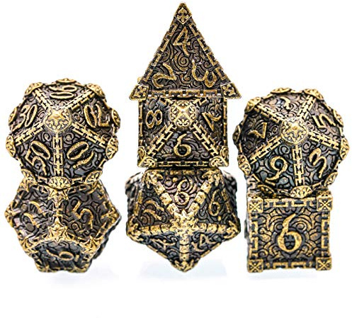 World of Dice - Deadly Dagger Serie - Pen & Paper Metallwürfelset, Würfelset für Dungeons and Dragons, DSA, 7 Würfel, W4 bis W20