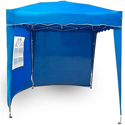 Defacto Pavillon Gartenzelt Pop Up Zelt Partyzelt Gartenpavillon 2x2m Faltpavillon, UV-Schutz 50+, 100% Wasserdicht, Inkl. 2 Seitenteile, Tragetasche mit Seile und Heringe (BLAU)