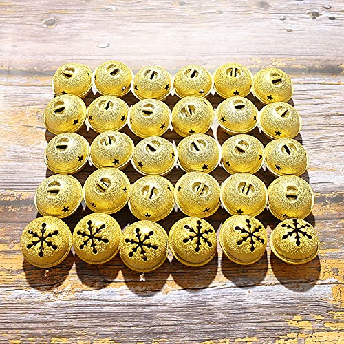 Zsail Weihnachtsglocken 32 Stücke Jingle Glocken mit Schneeflocke Ausschnitt für Weihnachtsbäume und Wohndekorationen(Glocken-Gold)
