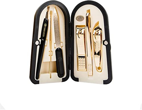 Juego de Cortaúñas Conjunto de manicura portátil de 6 piezas Conjunto de clavos Conjunto de decoración Foot Care Beauty Set con caja pequeña portátil de oro Juegos de Pedicura