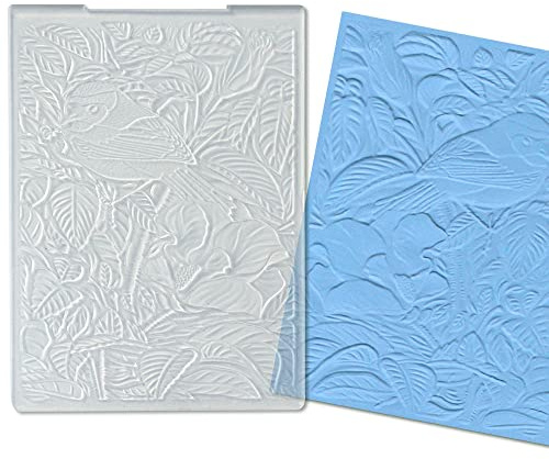 Estivaux Carpetas texturizadas 3D con estampado de pájaros y flores para hacer tarjetas, 14 x 10 cm, carpetas de plástico para repujado, plantillas 3D, tarjetas de manualidades, flores de primavera