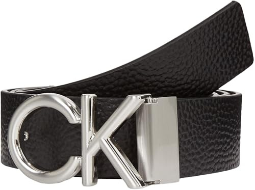 Calvin Klein Uomo Cintura Metal Fibbia Monogramma, Nero (Ck Black Pebble), 130 cm