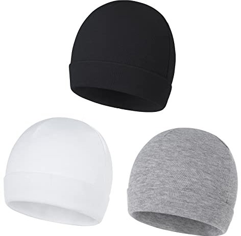 Durio Unisex Baumwoll Baby Mütze Erstlingsmützen für Neugeborene Slouch Beanie Jungen Mädchen für 0-6 Monate 3 Paar-Schwarz Weiß u. Grau