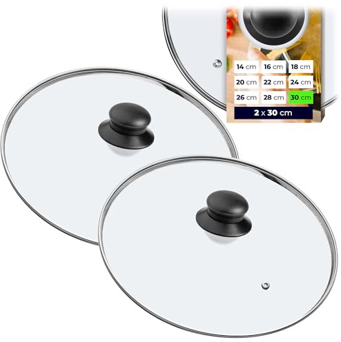KADAX 2er Set Glasdeckel, Topfdeckel Ø30 cm, hitzebeständig, mit Griff, universell für Töpfe und Pfannen, Sichtkochen für bessere Kontrolle beim Garen