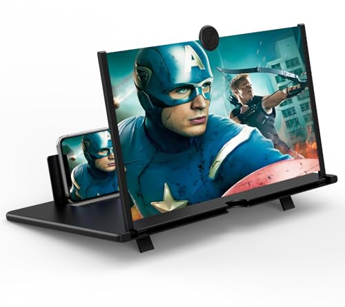 18'' Screen Magnifier,3D HD Mobile Phone Magnifing Projector Screen Enlarger for Movies, Videos and Gaming, Foldable Phone Stand Holder with Screen Amplifier,Compatible with All Smartphones (18Inch)