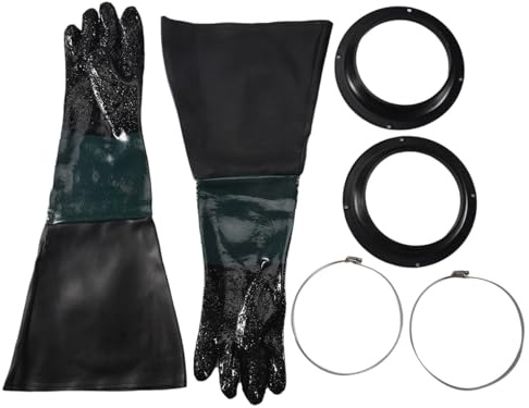 MSCHENZW Sandstrahlhandschuhe 60Cm mit O Ringen für Sandstrahl Kabine, Grün & Schwarz, Einheitsgröße, Gummi, Schutzhandschuhe