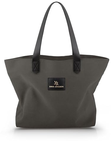 Emma Jonasson Shopper Damen - Faltbare Schultertasche mit Reißverschluss und Innentasche - Aesthetic tote bag, Stofftasche, große Handtasche, Canvas Tasche (Schwarz, Medium)