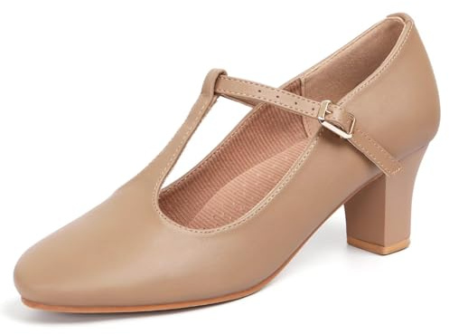 ARCLIBER Brown Character Shoes for Women PU Leather T Strap 2.3 Dance Heels for Ballroom Salsa Tango-9