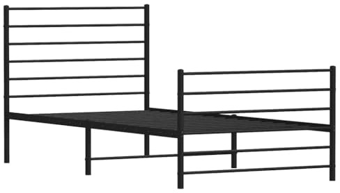 vidaXL Bettgestell, Bettrahmen mit Kopfteil Fußteil, Metallbett Bett mit Lattenrost, Einzelbett Gästebett Schlafzimmer, Metall Schwarz 90x200cm