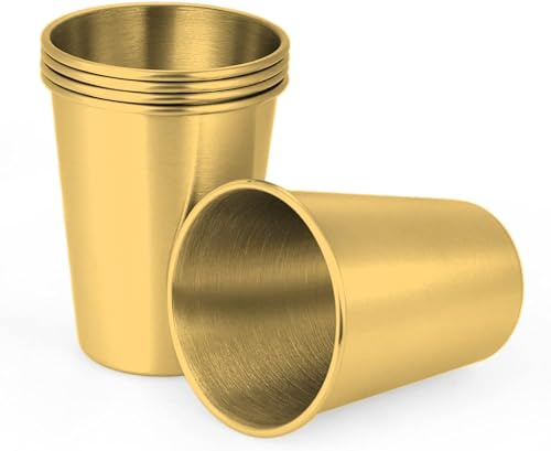 Gteller Set mit 5 Goldene Edelstahl-Pint-Bechern für Outdoor-Camping, unzerbrechlicher tragbarer Einschichtbecher (500 ml)