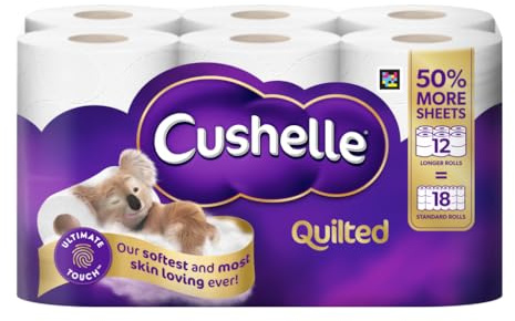 Cushelle Quilted 50% Longer Lasting Toilet Tissue 12 Equals 18 Regular Rolls