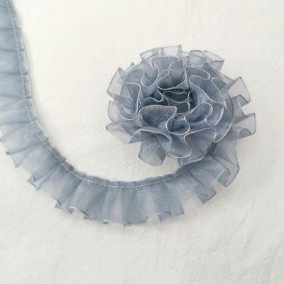 Farbe Transparentes Glasgarn Plissee Rüschen Spitze DIY Kinderspielzeug Haustierkleidung Flauschiger Kuchen Rock Kleid Nähmaterialien-Grau-1 Yard