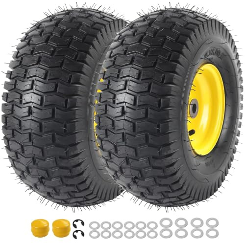 AR-PRO (2 Pack) Ensemble de pneu et roue tubeless 15 x 6.00-6, pneus avant de remplacement pour tondeuse autoportante, compatible avec les tondeuses et tracteurs de pelouse John Deere, moyeu centré